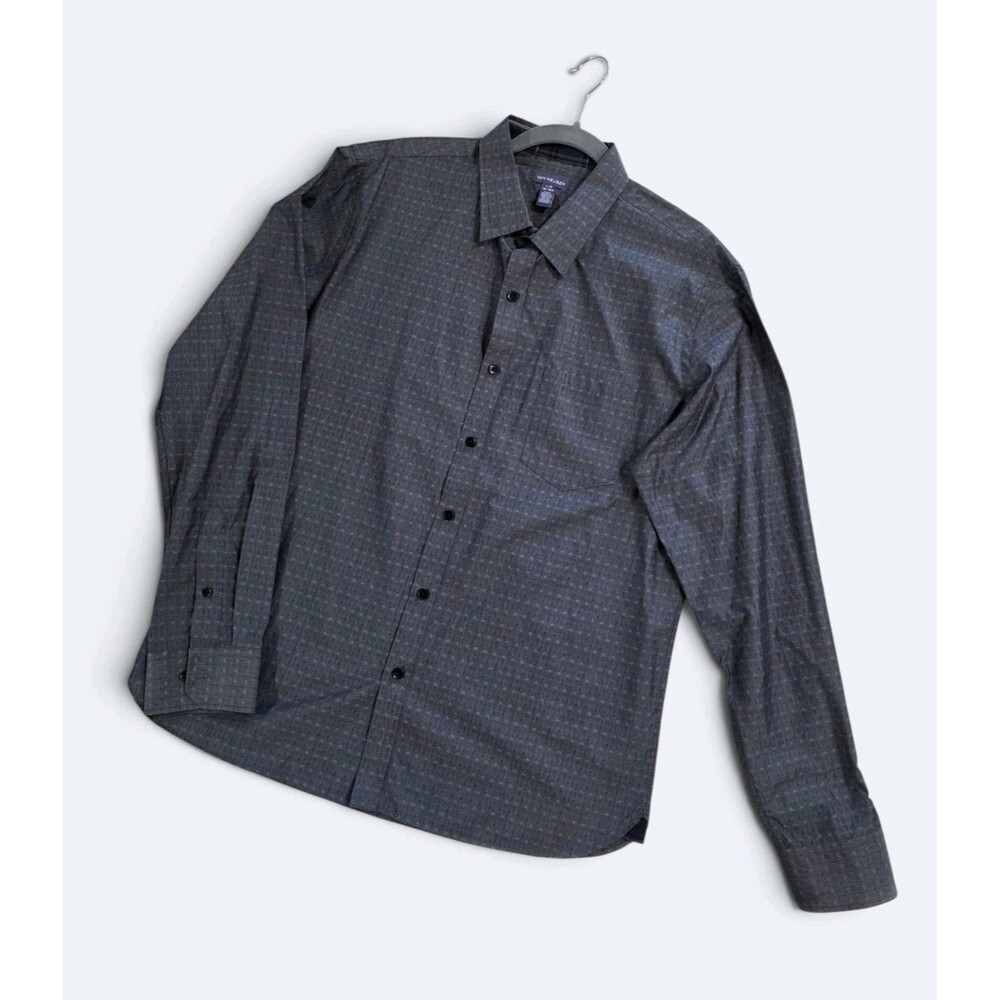 Van Heusen Men's L/G Grey Geometric Dobby Dot Long Sleeve Button Down Shirt